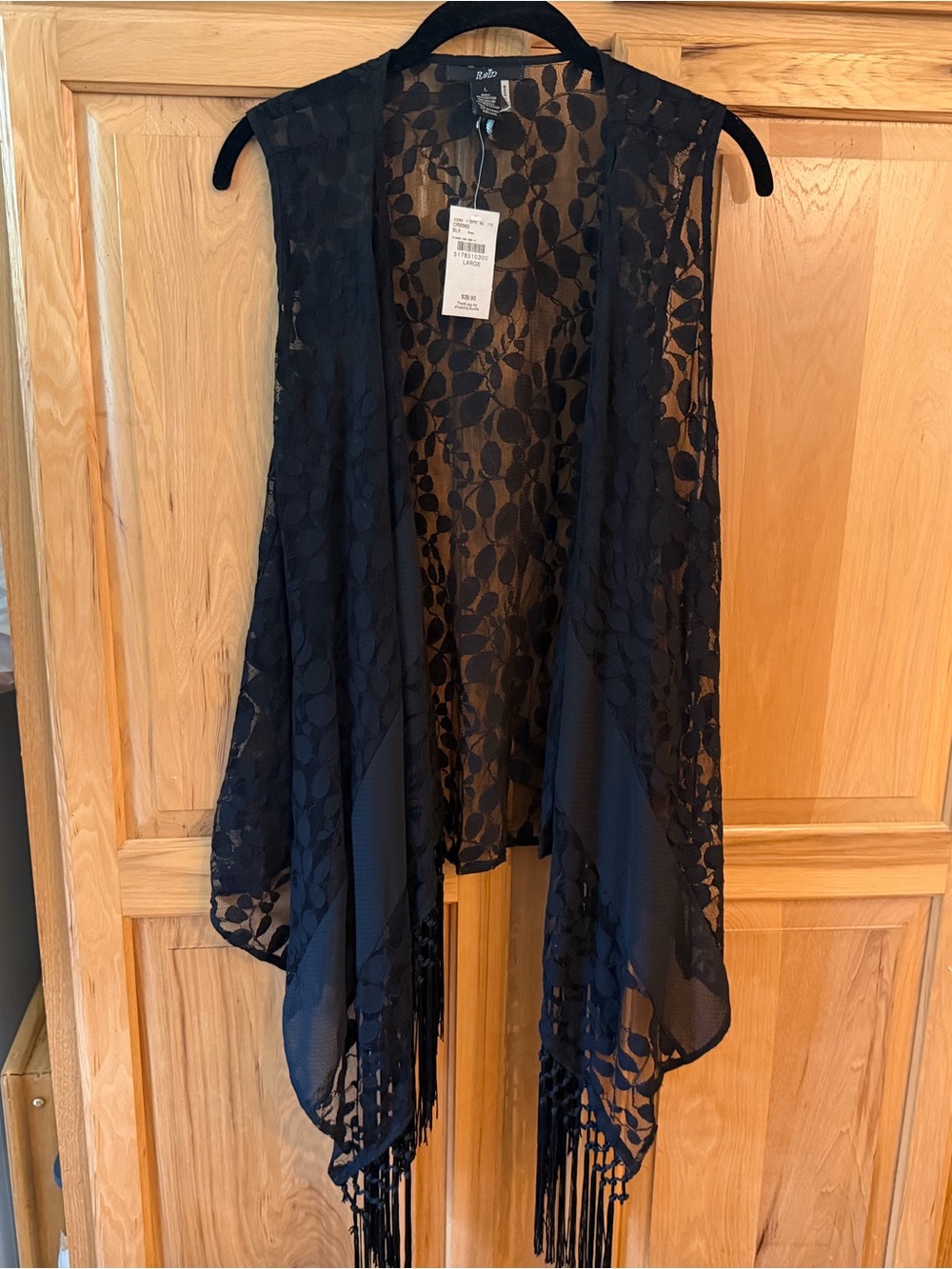 Rain Sheer Lace Fringe Vest Size Large NWT